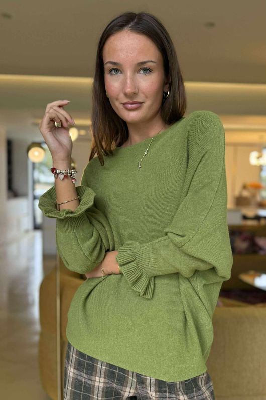 Conrad Batwing Ruffle Cuff Knit Olive /8 =